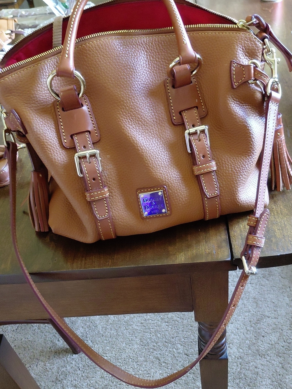 Dooney & Bourke Brown Leather Satchel with Removable Strap